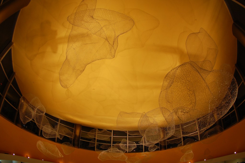 Rotunda ceiling view of Cloudsphere at night